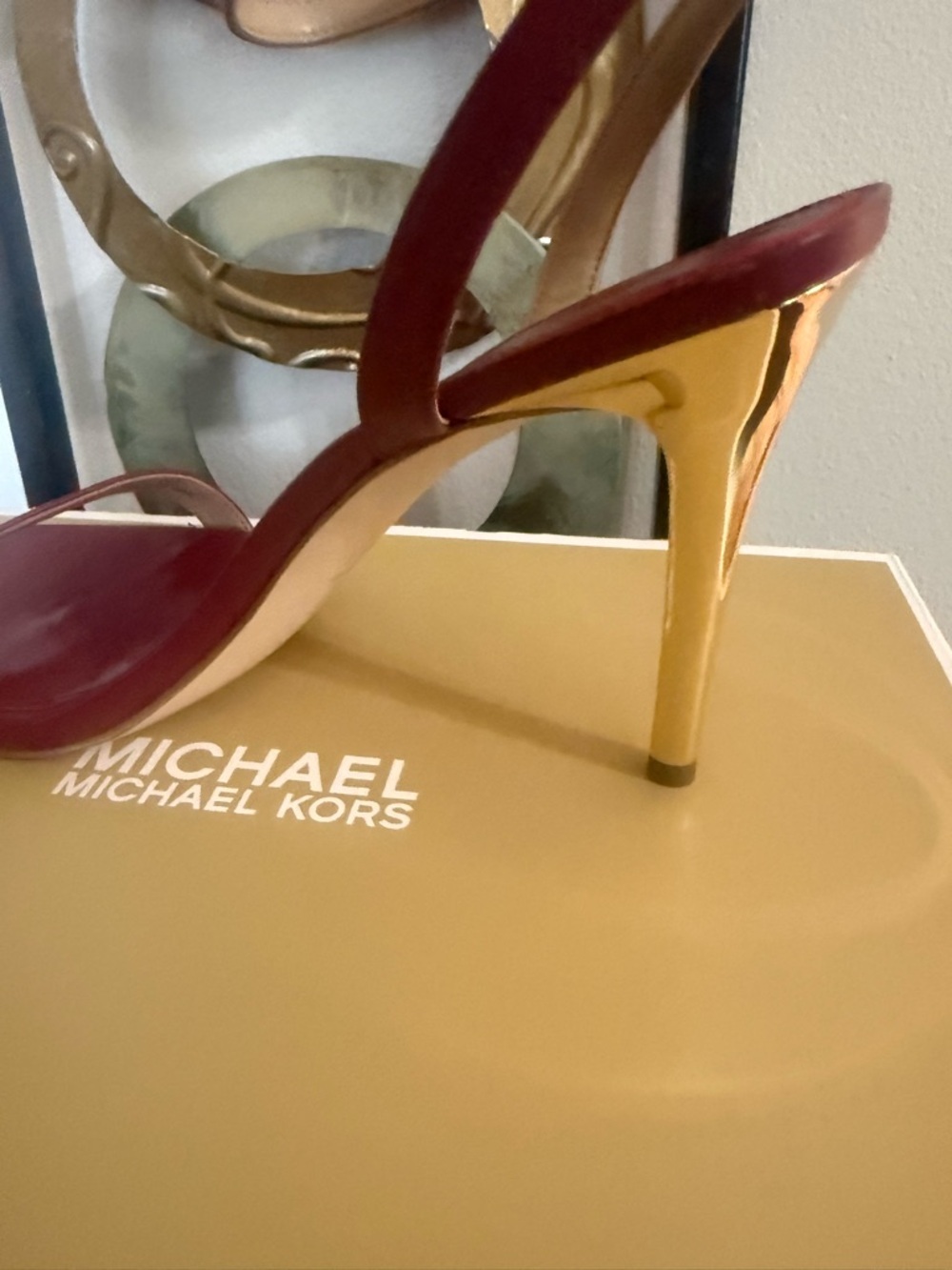 MICHAEL KORS Liana Tamano Red Slingback Heels with Gold-Tone Heel - Picture 4 of 10